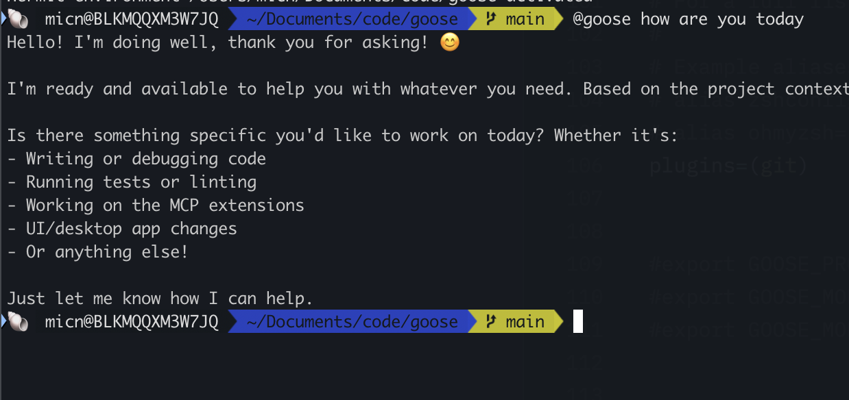 Native terminal integration with @goose